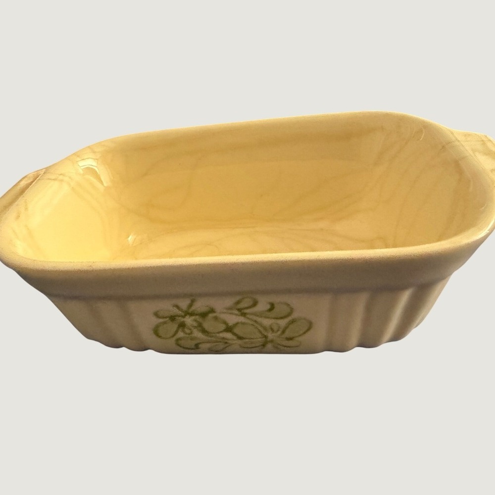 Vintage 1983 FTDA Ceramic Baking Dish 16 oz Green Floral Cream Rectangular Baker